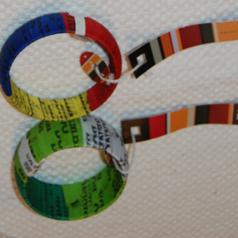 2 Live Worldly Red/Yellow/Blue & Green/White Bangle Bracelets Made in Brazil NWT